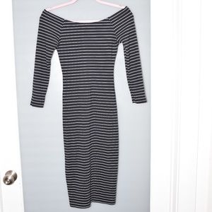 Zara striped off the shoulder bodycon midi dress